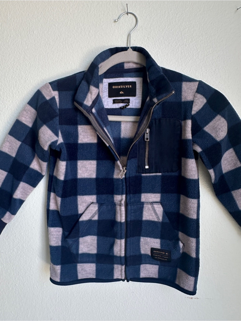 Quiksilver Boys Size 6 Blue Plaid Full-Zip Fleece Jacket
